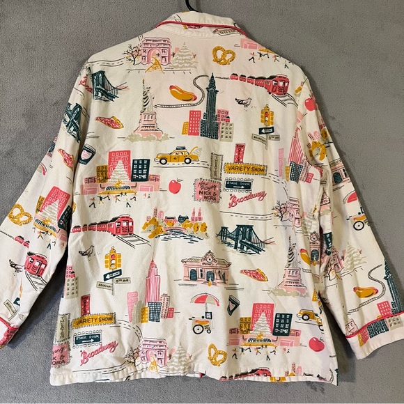 Nick & Nora Womens New York City Scenes Pajama Shirt Cotton Sz L Button Up Top - Picture 12 of 12